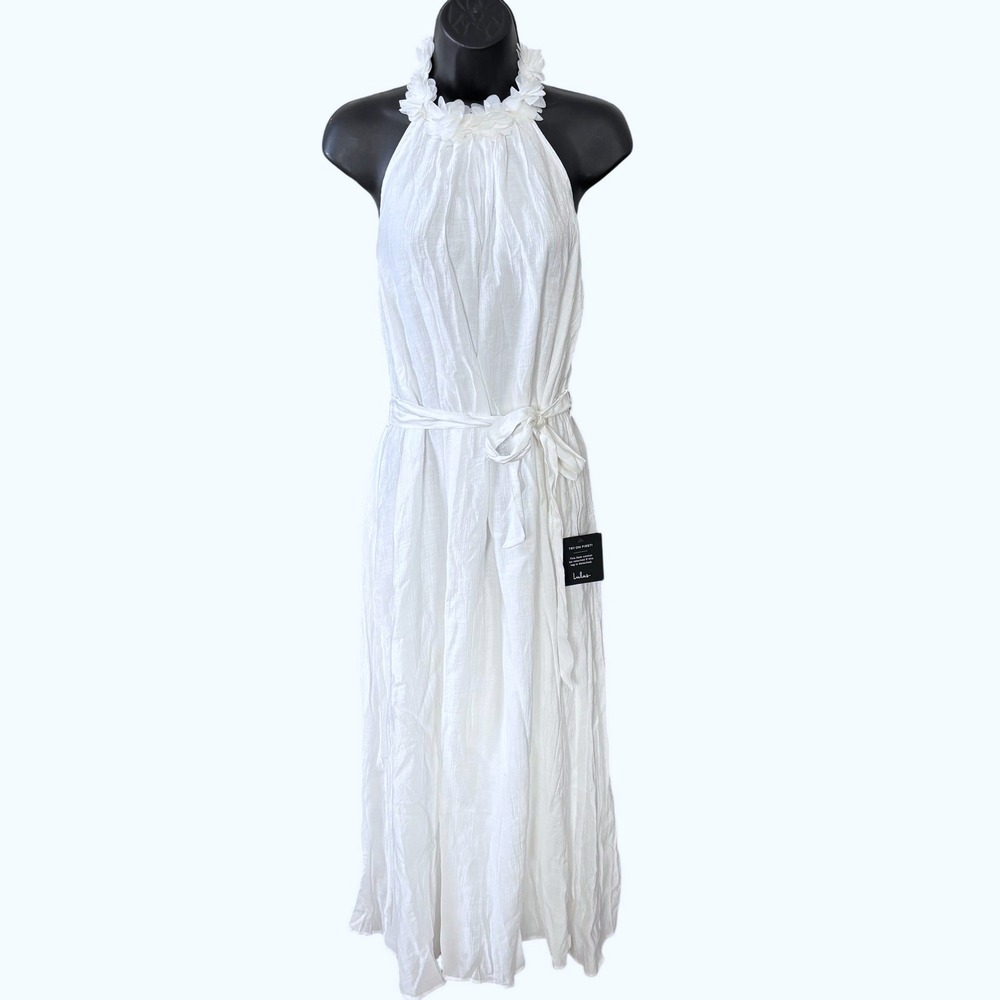 NWT Lulus‎ Angelic Outlook White Floral Floral Halter Shift Midi Dress Sz S